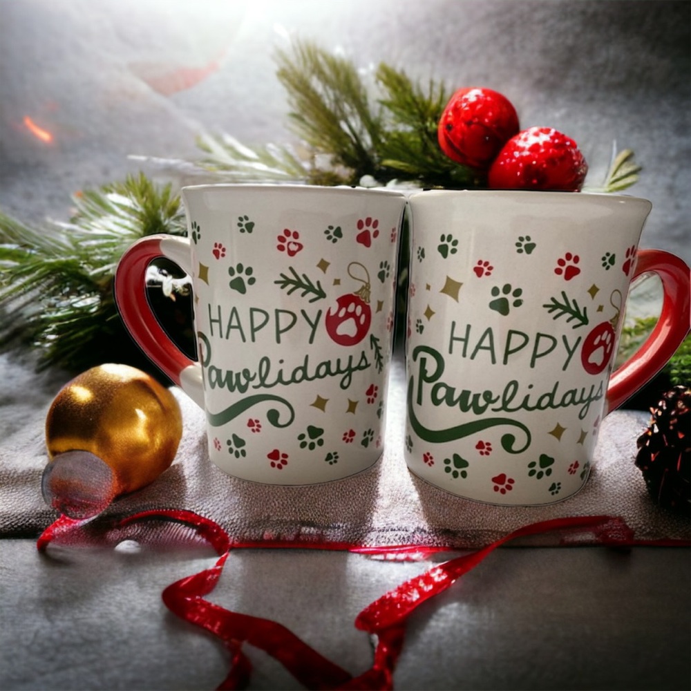 🐾2- HAPPY PAWLIDAYS 12oz MUGS